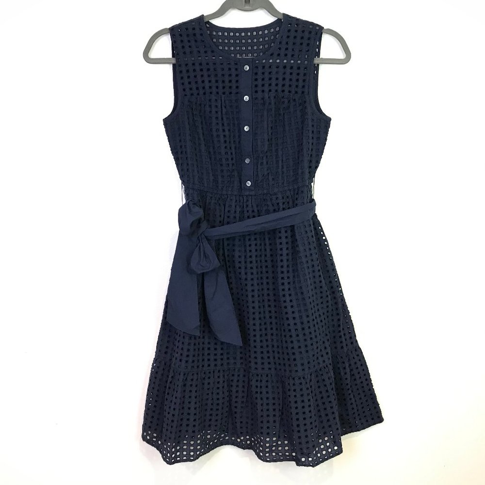 J.Crew womens NEW all over eyelet dress blue petit